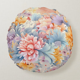 Almofada Redonda Padrão Floral Colorido Elegante Arte no Japão