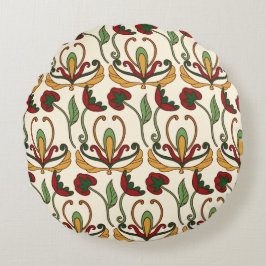 Almofada Redonda Padrão floral contínuo com vermelho e amarelo 