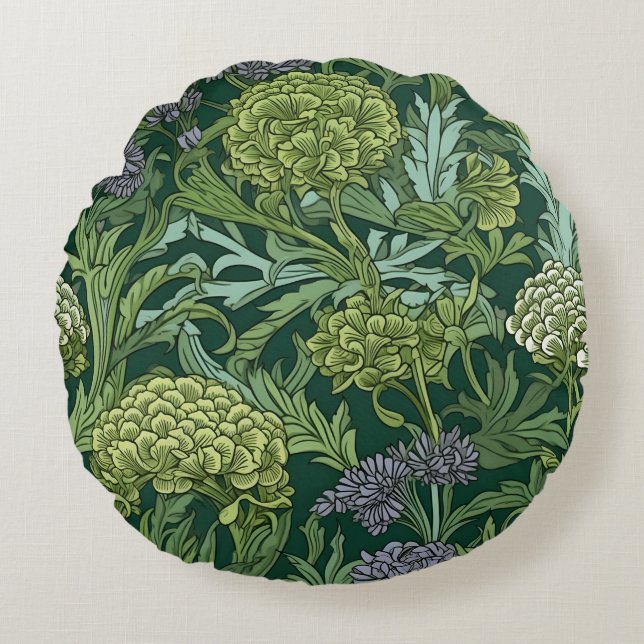 Almofada Redonda Padrão floral contínuo no estilo de William Morris (Frente)
