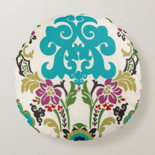 Almofada Redonda Padrão Floral Damask Plum Turquoise