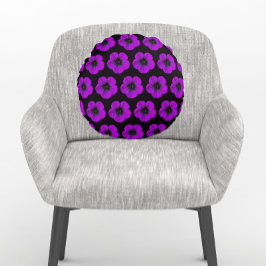 Almofada Redonda Padrão Floral de Geranium roxo em preto