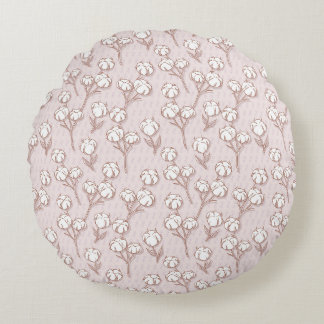 Almofada Redonda padrão floral de inflorescências de algodão rosa