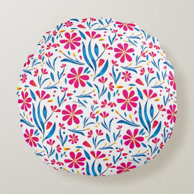Almofada Redonda Padrão Floral de Uplifting por Aquarela (Frente)