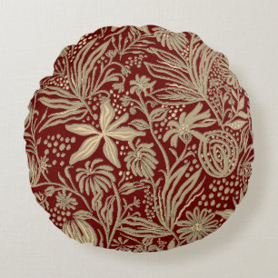 Almofada Redonda Padrão Floral Dourado e preguiçoso em vermelho pro