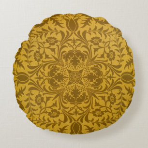 Almofada Redonda Padrão floral dourado ornamentado com simétrico