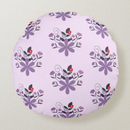 Almofada Redonda Padrão floral elegante cinza violeta roxa vermelha