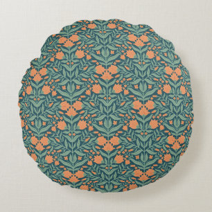 Almofada Redonda padrão floral em laranja estilo Art Nouveau semelh