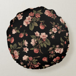 Almofada Redonda padrão floral escuro flor de cerejeira vintage 