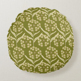 Almofada Redonda Padrão Floral Moderno: Flores Umbela Brancas