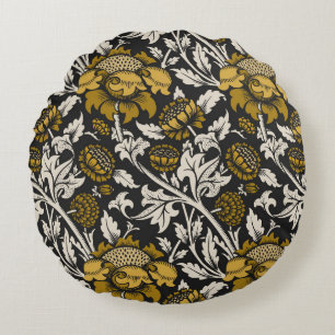 Almofada Redonda Padrão floral ornamentado com grandes flores doura
