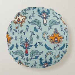Almofada Redonda Padrão floral ornamentado em fundo azul claro