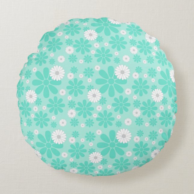 Almofada Redonda Padrão Floral Pastel MINT (Frente)