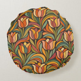 Almofada Redonda Padrão Floral Retro Arte Nova Decoração