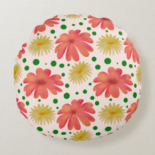 Almofada Redonda Padrão Floral Retro Brilhante Sem Costura