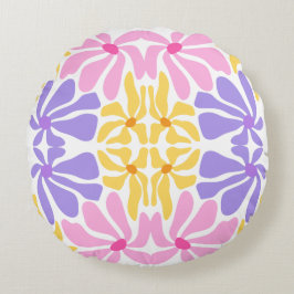 Almofada Redonda Padrão Floral Retro Pastel - Vibrante Calidoscópio