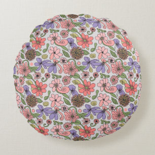 Almofada Redonda Padrão Floral Retro Seamless Boho