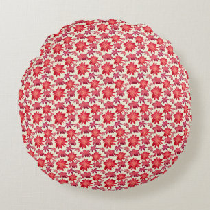 Almofada Redonda Padrão Floral Rosa Vermelho Sem Costura Estética E