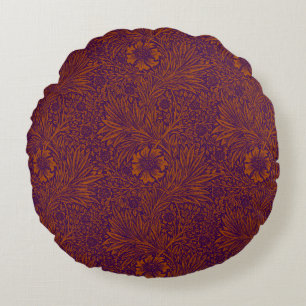 Almofada Redonda Padrão floral roxo, bonito, cor de laranja escuro