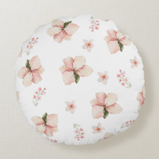 Almofada Redonda Padrão Floral Seamless de Aquarela Suave