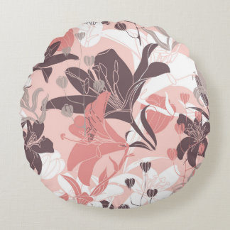 Almofada Redonda padrão floral uniforme vintage. Design de cortina.