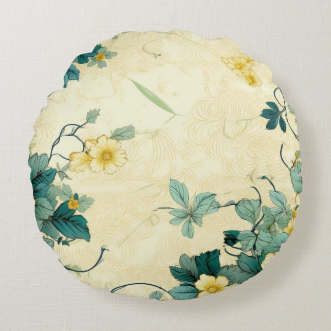 Almofada Redonda Padrão Floral Vintage (4) (Frente)