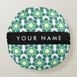 Almofada Redonda Padrão Folha, Folhas Verdes, Seu Nome