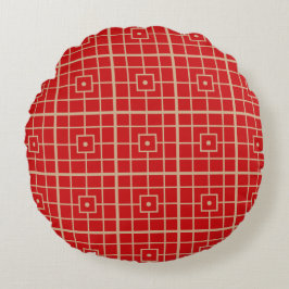 Almofada Redonda Padrão Geométrico Chinês Tradicional Vermelho e Do