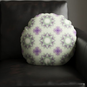 Almofada Redonda Padrão Geométrico Floral da Lavanda Elegante