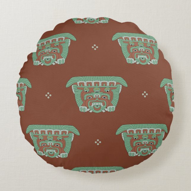 Almofada Redonda Padrão geométrico sem costura com motivos tribais. (Frente)