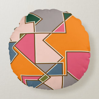 Almofada Redonda padrão geométrico sem costura, linhas, laranja, ro