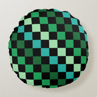 Almofada Redonda Padrão Gingham Verde Azul Verificado