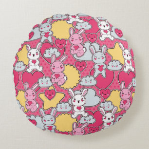 Almofada Redonda Padrão Infantil Kawaii com Doodles Cute 2