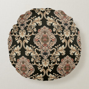 Almofada Redonda padrão jacquard damask clássico com quadro abstrat
