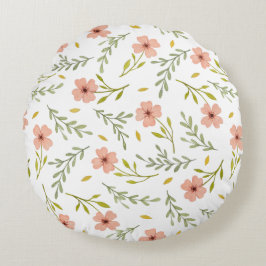 Almofada Redonda Padrão Leve Floral em Aquarela Fofo Delicado