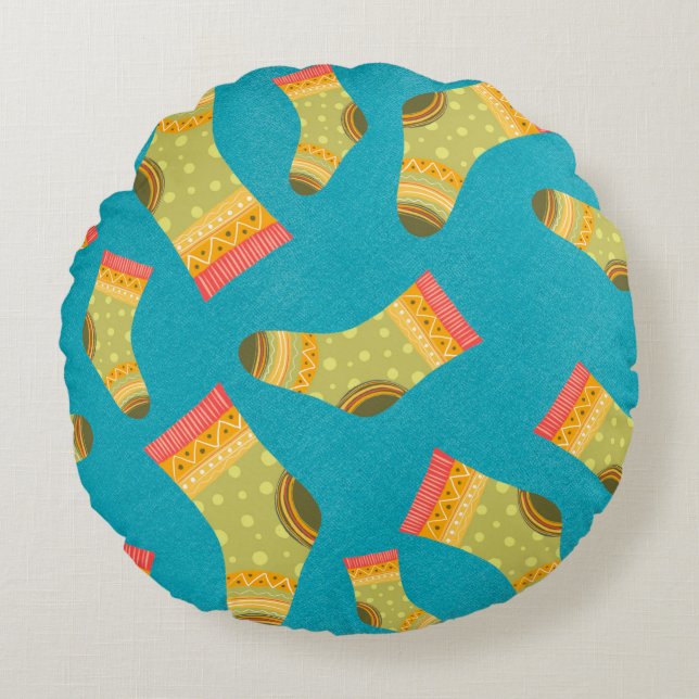 Almofada Redonda Padrão linear sem falhas com meias. A ilustração (Frente)