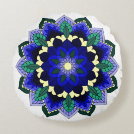 Almofada Redonda Padrão Mandala 02 em Cushion azul escuro