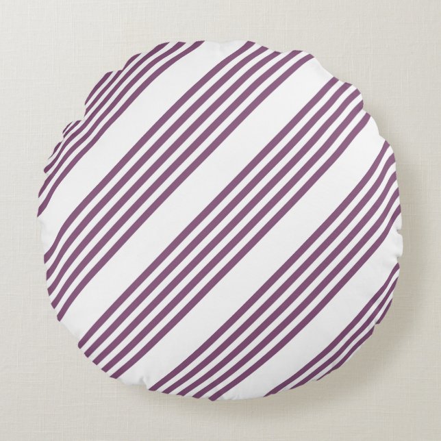 Almofada Redonda Padrão Mauve roxo e branco de cinco faixas (Frente)