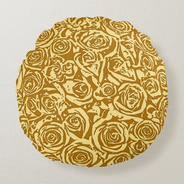 Almofada Redonda Padrão moderno de Rosa de Abstrato, Amarelo de mos (Frente)