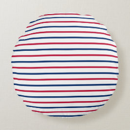 Almofada Redonda Padrão Moderno de Stripes Vermelha e Azul Minimali