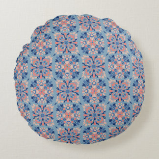 Almofada Redonda Padrão Mosaico Azul Empoeirado