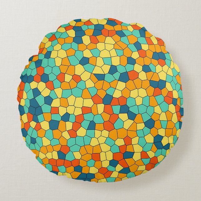 Almofada Redonda Padrão mosaico vibrante (Frente)