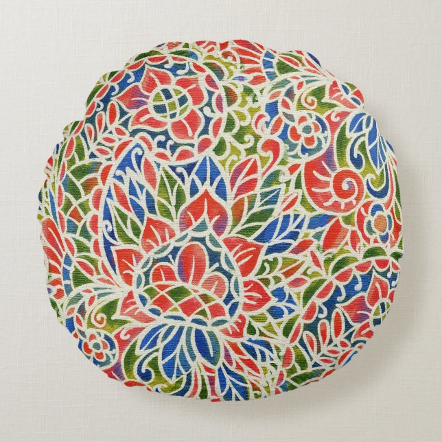 Almofada Redonda Padrão Multicolor Paisley Impressão Batik (Frente)
