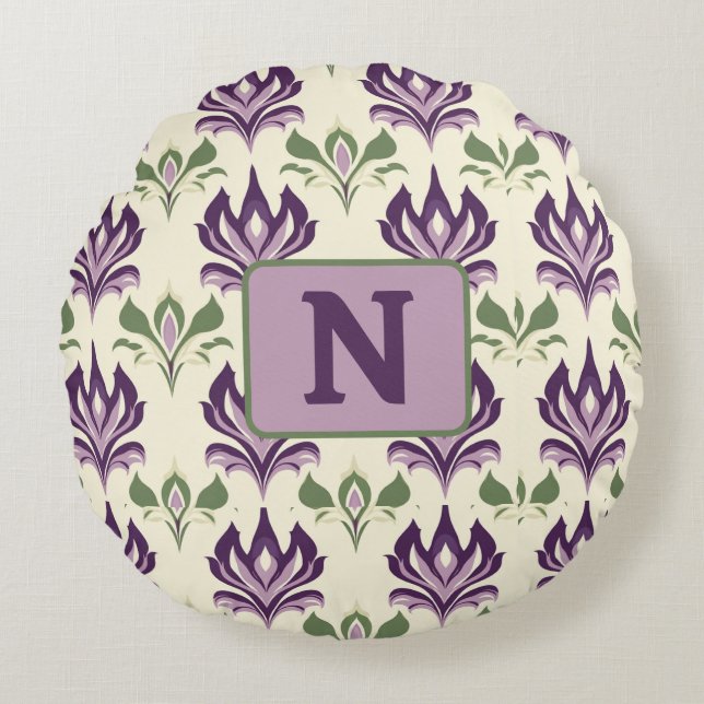 Almofada Redonda Padrão Ornamental Lily Motif (Frente)