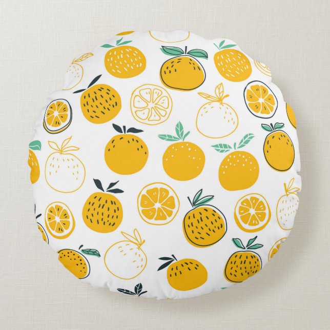 Almofada Redonda Padrão perfeito de frutas de laranjas (Frente)