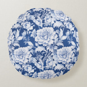 Almofada Redonda Padrão rosa de repetição branco/azul pálido