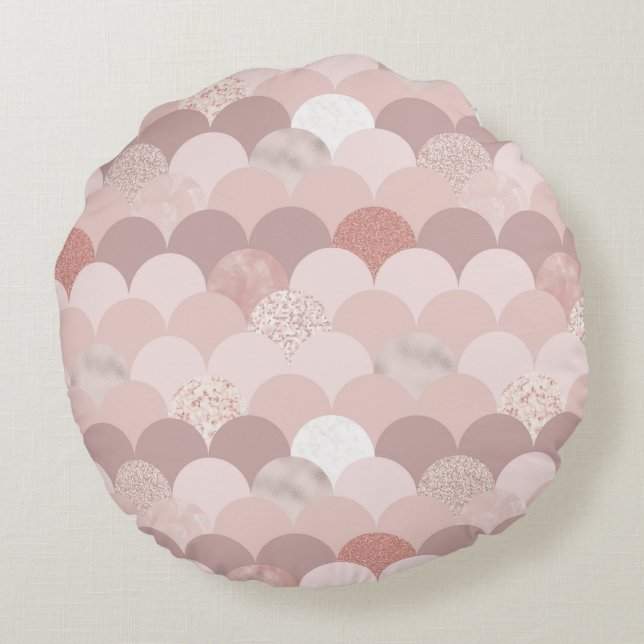 Almofada Redonda Padrão rosa Dourado e rosa (Verso)