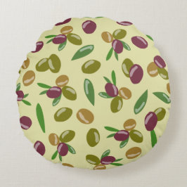 Almofada Redonda Padrão Rustic Olive and Olive Leaves