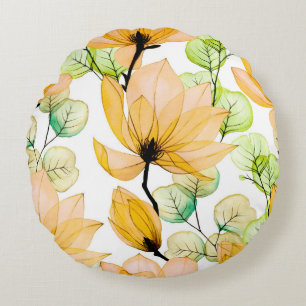Almofada Redonda Padrão sem costura aquarela com flores magnólias