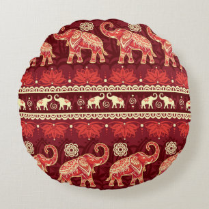 Almofada Redonda Padrão sem costura com elefantes 