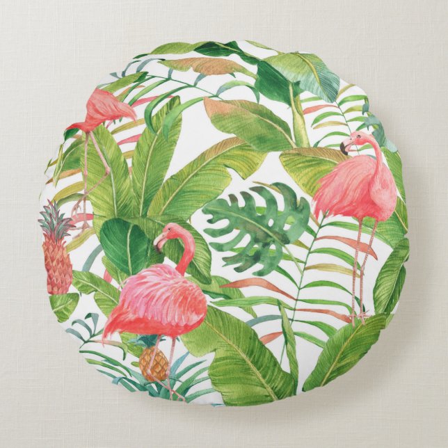 Almofada Redonda Padrão sem costura de aquarela desenhada à mão com (Frente)